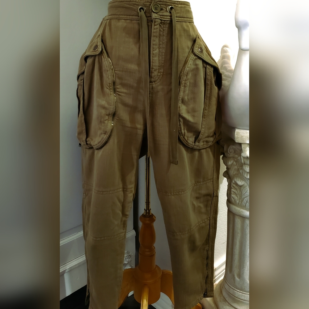 Rare FREE PEOPLE Army Cargo Utility Dark Green Pants 12